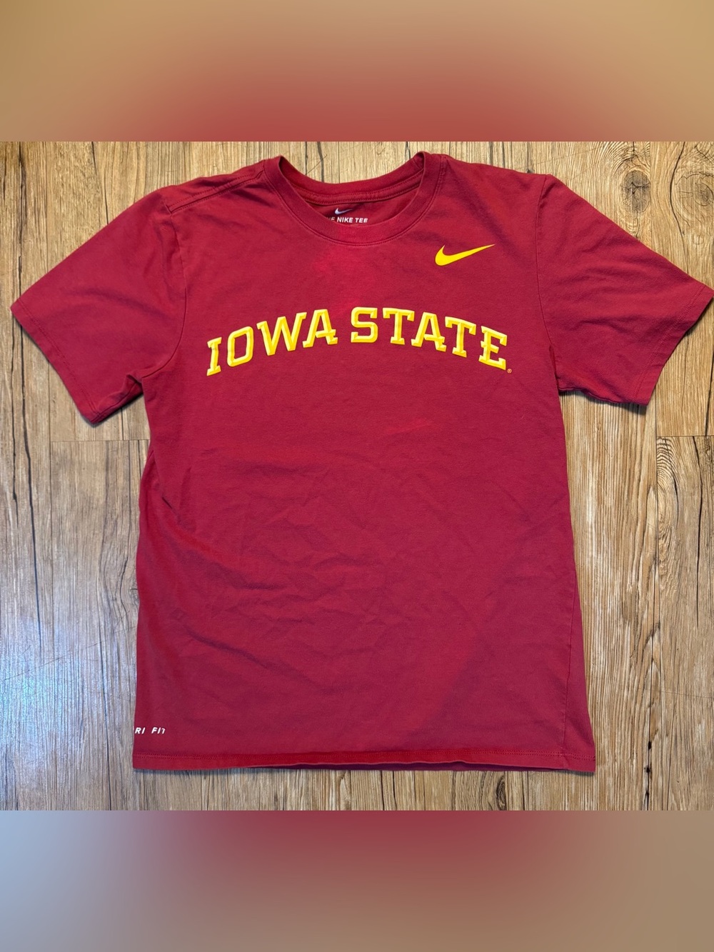 IOWA STATE University Mens Small The Nike Tee Red Yellow Cyclones Dri-Fit - READ